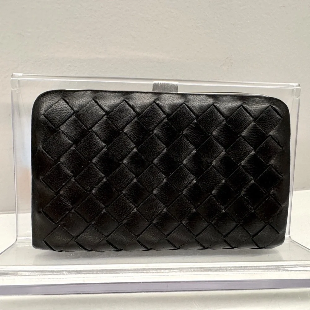 Bottega Veneta Black Leather Intrecciato Slide Lock Card Holder